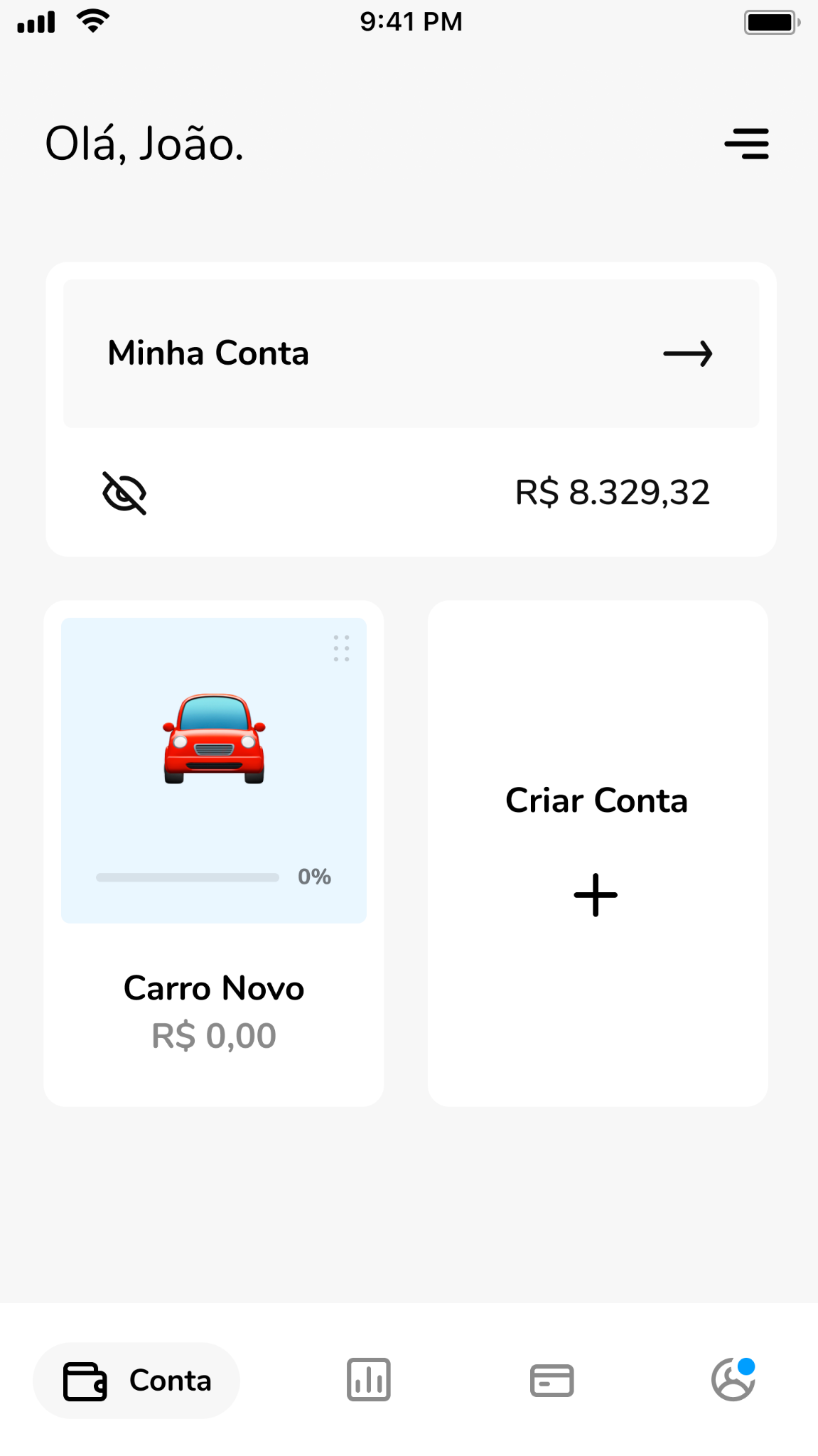 Dashboard das contas