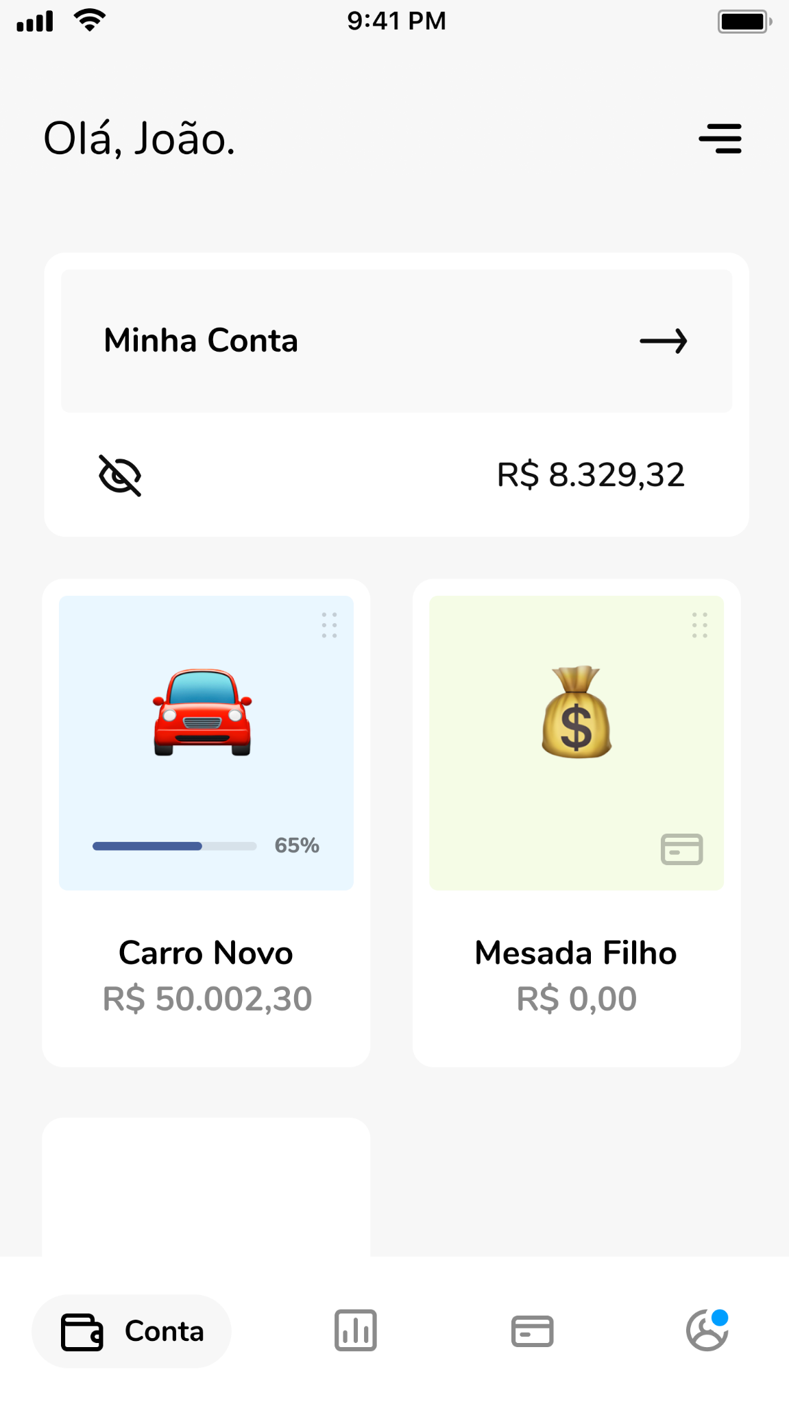 Dashboard das contas