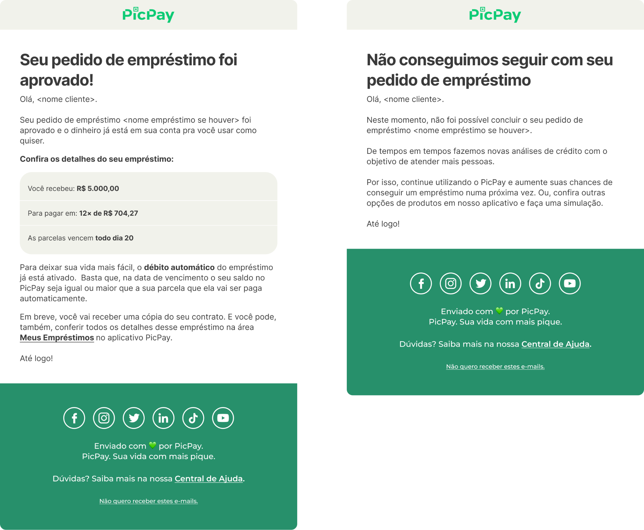 E-mail de confirmação / cobrança