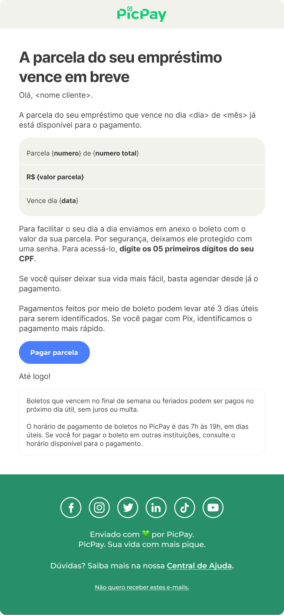E-mail de confirmação / cobrança
